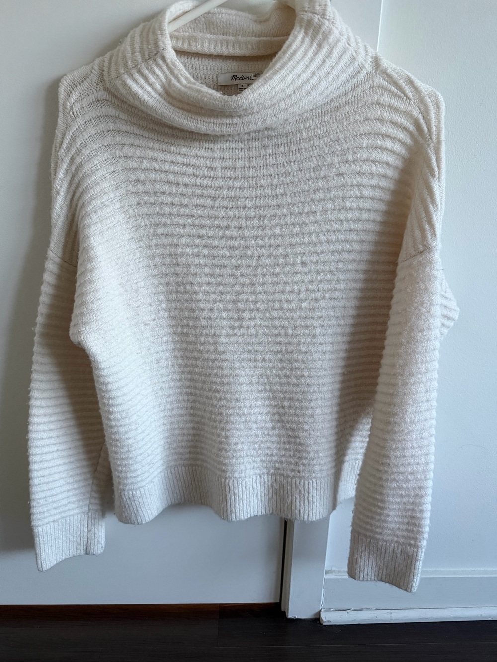 Madewell Off-White Ribbed Cowl Neck Sweater